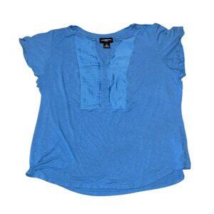 Liz Claiborne Woman 1X Blue Short Sleeve Top With Pleated Front Detail
